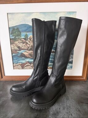 Seychelles Black Tall Lug-Sole Knee Boots